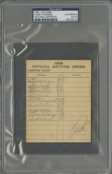 1958 New York Yankees Lineup Card Game used and Signed by Casey Stengel - Mantle Home Run Game